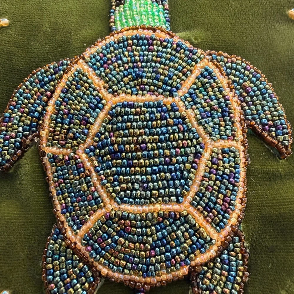 Beaded Turtle Velvet Crossbody Bag in Olive Green - Picture 2 of 6